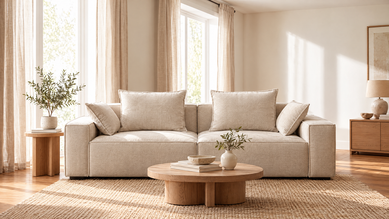 Ravellora sofas collection – cream cloud sofa in a bright living room