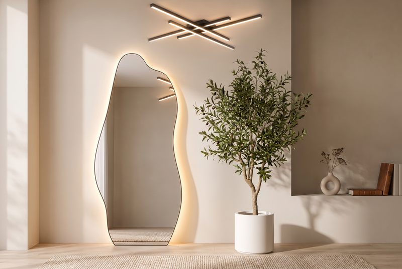 Best Sellers collection featuring an LED mirror, an olive tree, and a ceiling light
