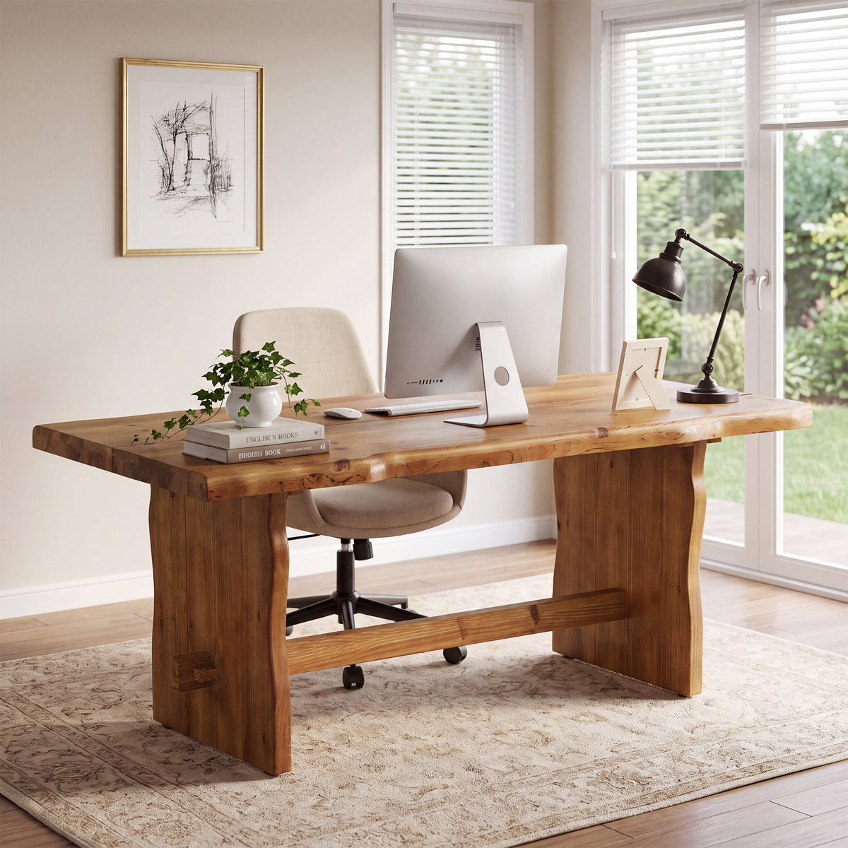 63" Live Edge Solid Wood Executive Desk