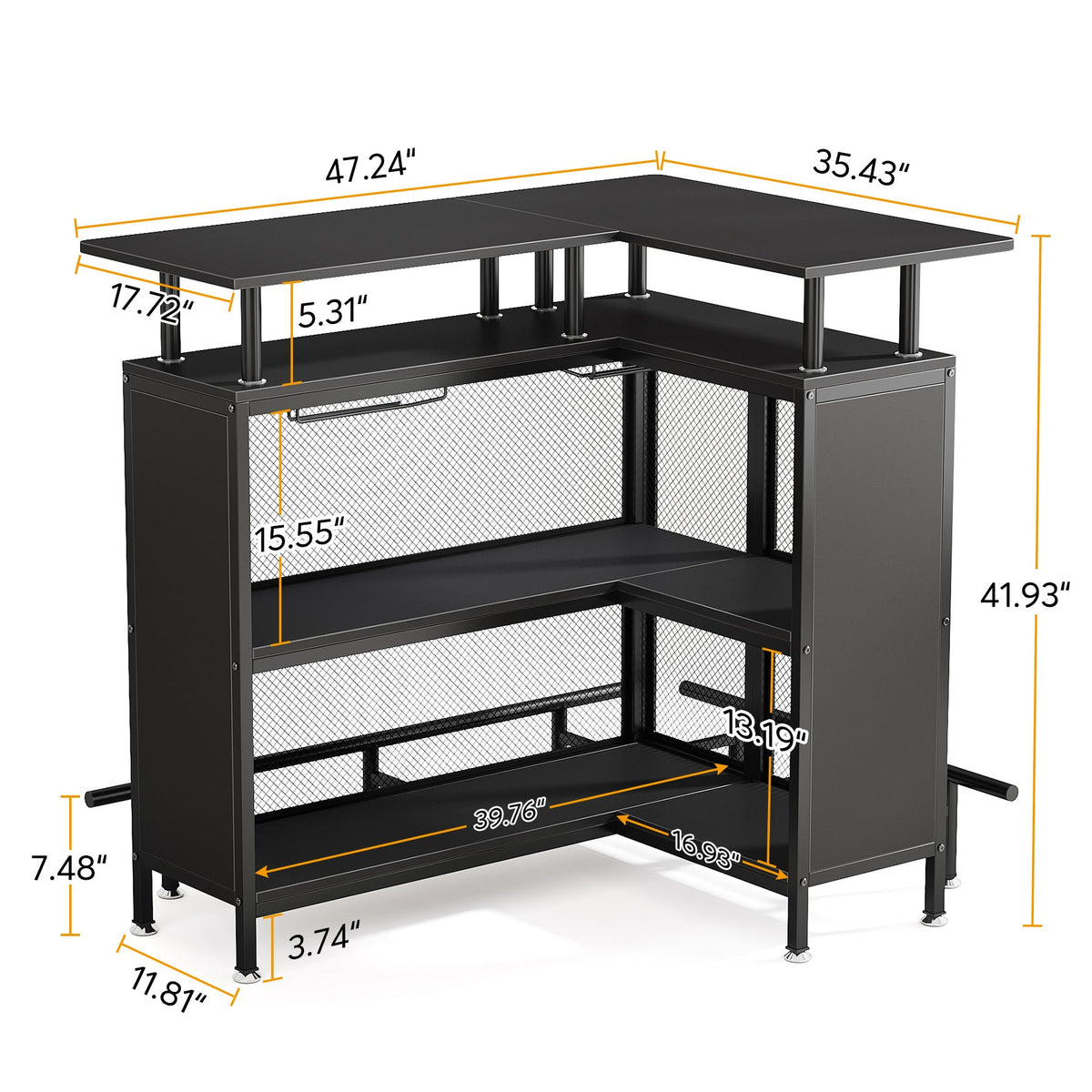 L-Shaped Home Bar Unit with Glass Holders