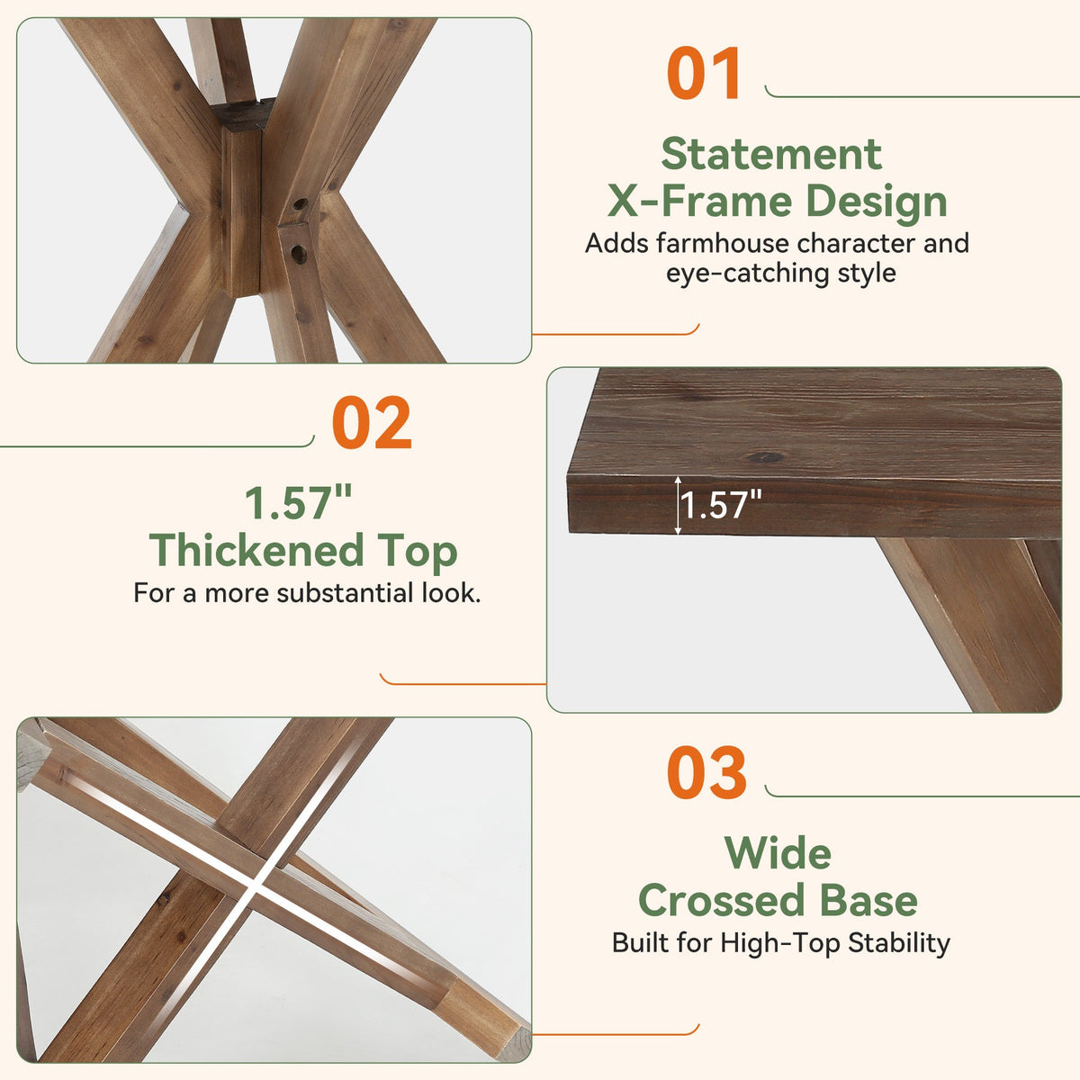 31.5" Solid Fir Wood Square Bar Table