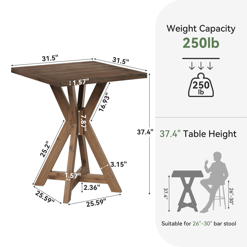 31.5" Solid Fir Wood Square Bar Table