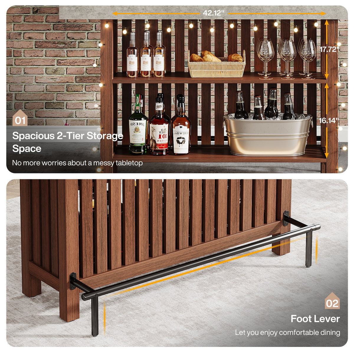 Modern 2-Tier Home Bar Unit with Footrest