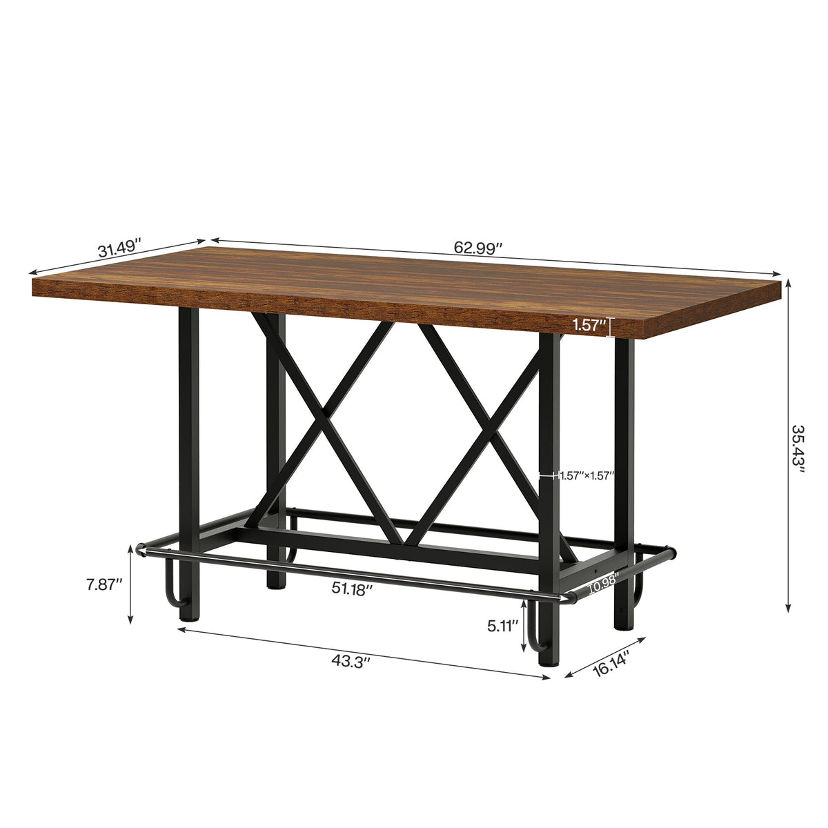 62.99" Farmhouse Counter Height Bar Table