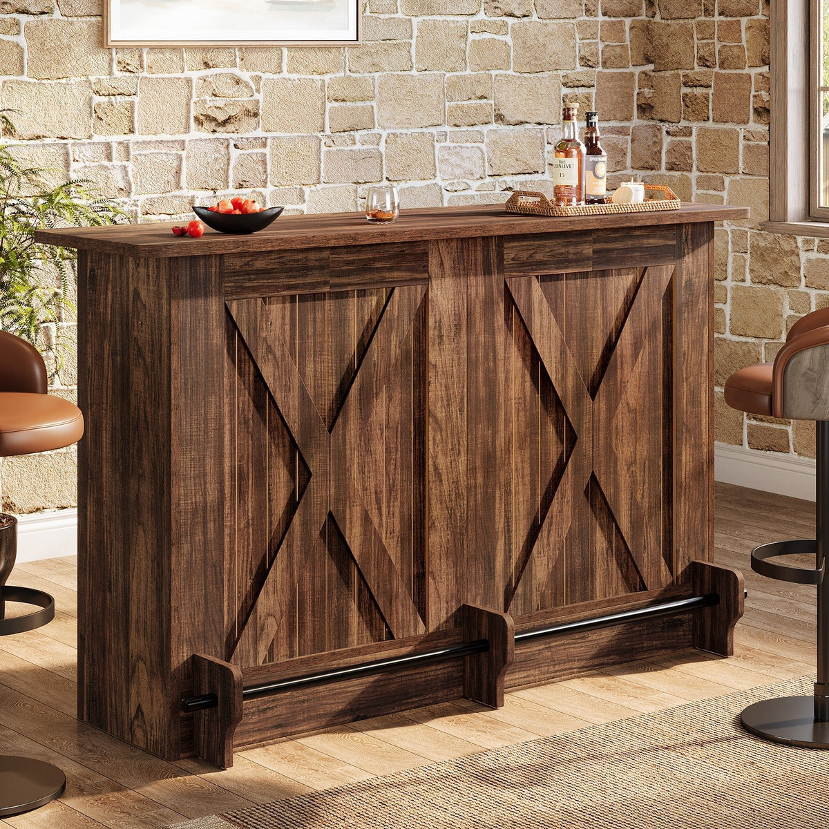 63" 2-Tier Home Bar Cabinet with Footrest