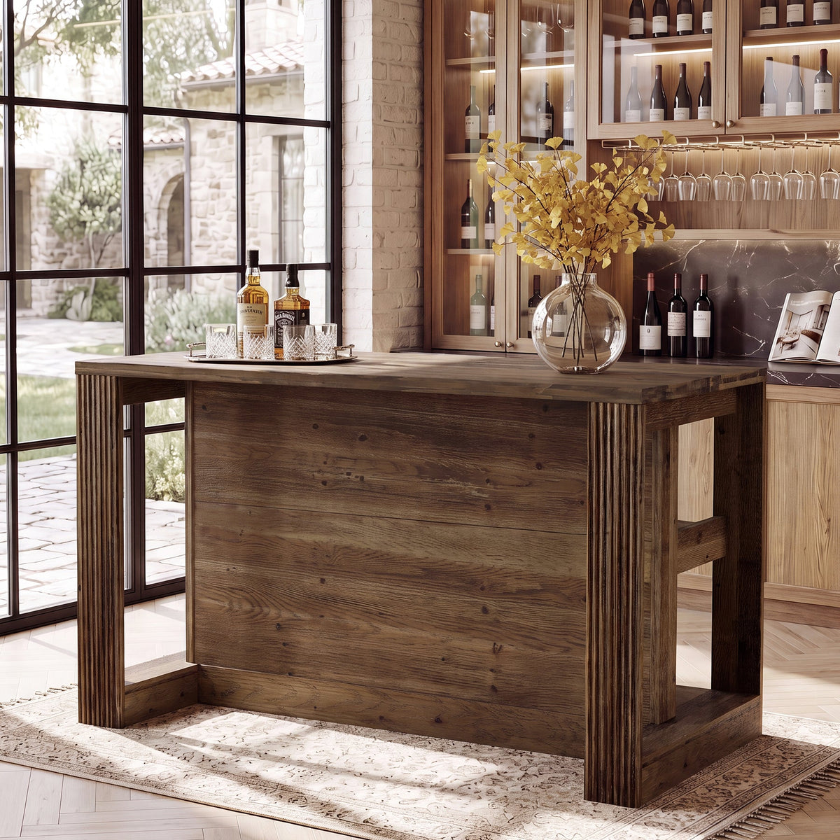 55" Solid Wood Home Bar Table