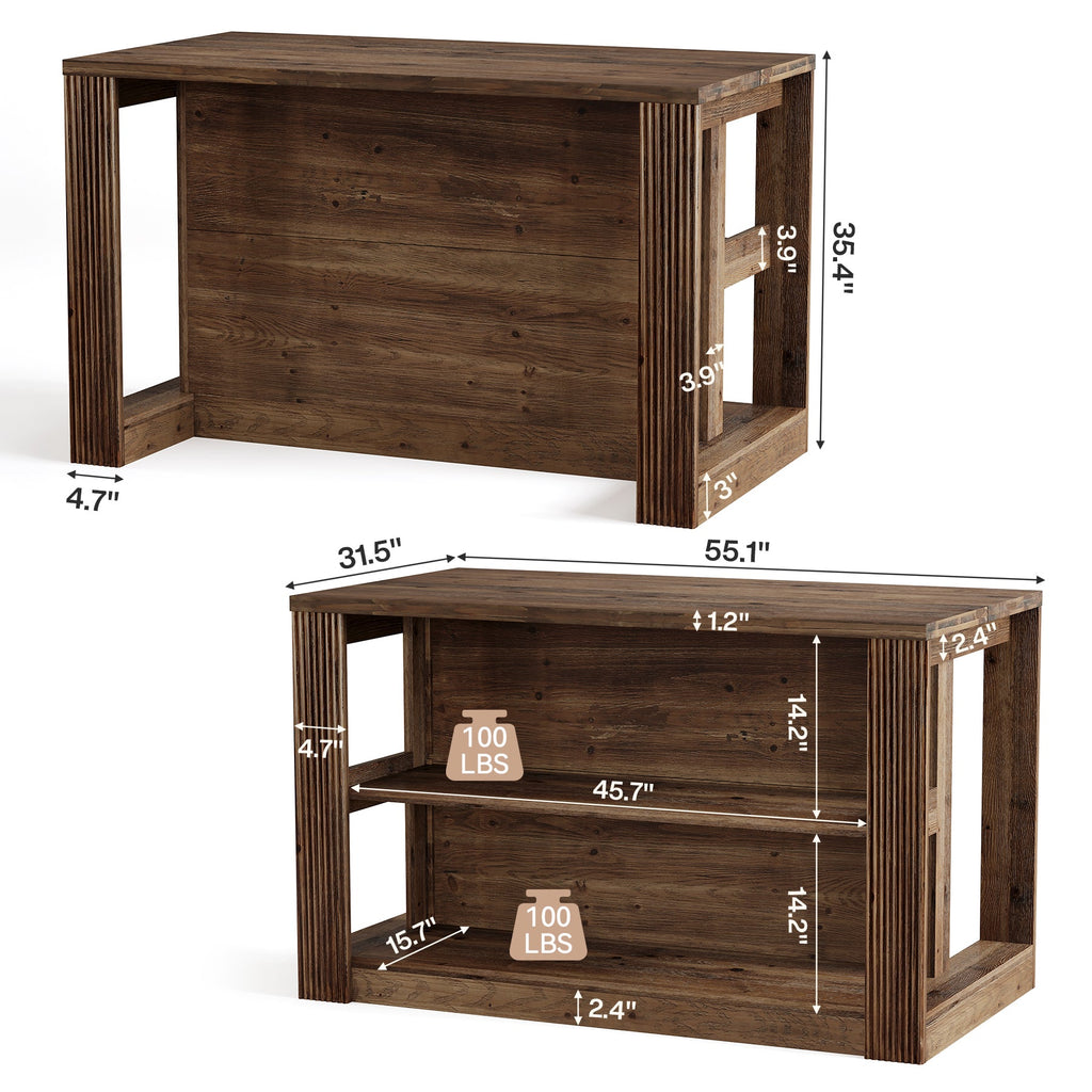 55" Solid Wood Home Bar Table