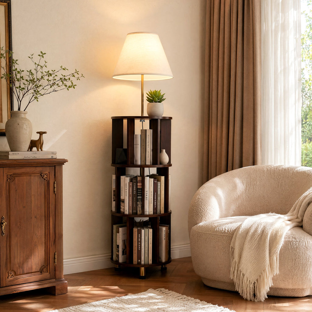 Floor Lamp with 3-Tier Open Bookshelf, 62.2" Tall Standing Lamp for Home Office