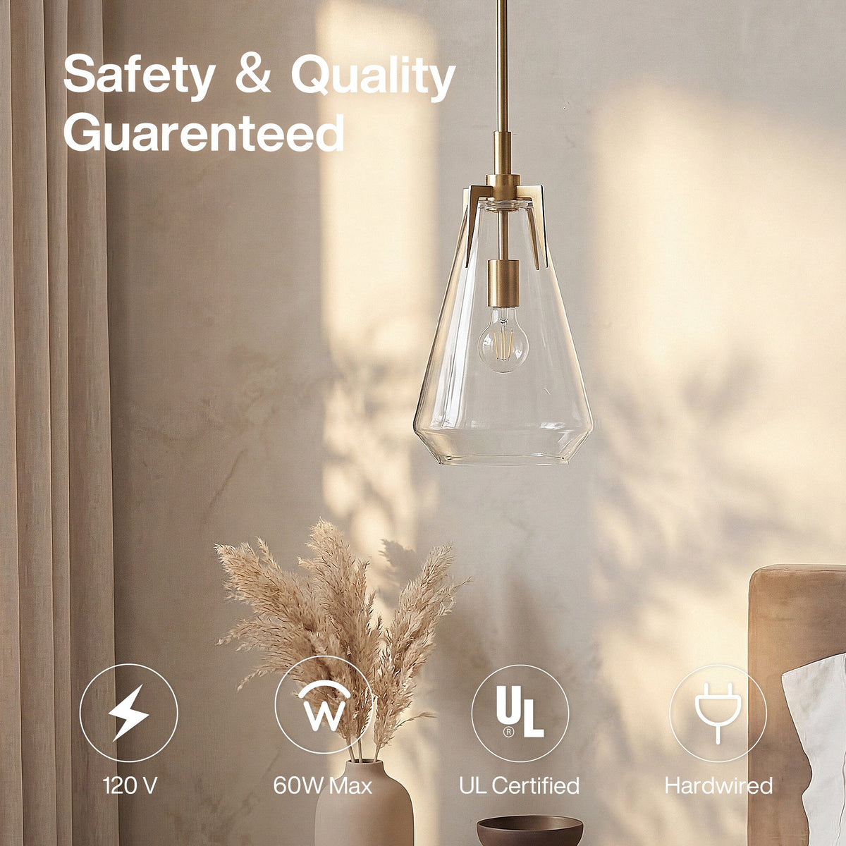8.5" Single Pendant Light , Modern Hanging Light Fixture with Clear Glass Shade