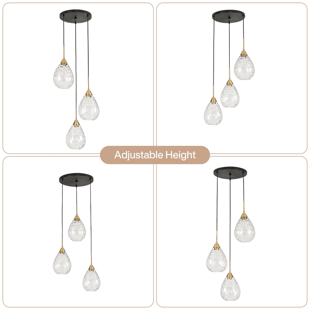 3-Light Pendant Light, Modern Hanging Cluster Ceiling Light Fixture, Adjustable Height