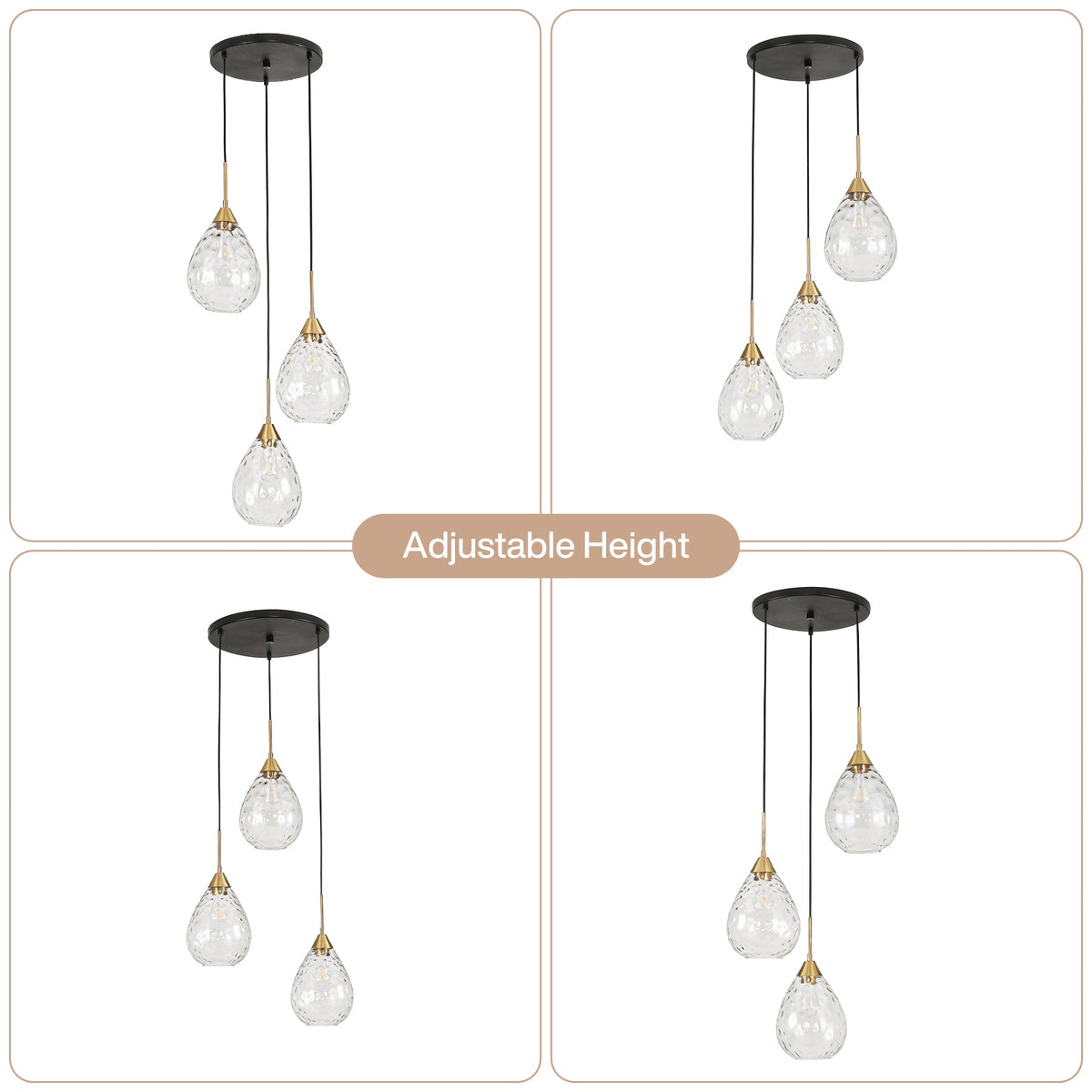 3-Light Pendant Light, Modern Hanging Cluster Ceiling Light Fixture, Adjustable Height