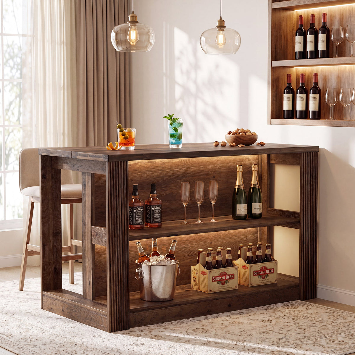 55" Solid Wood Home Bar Table