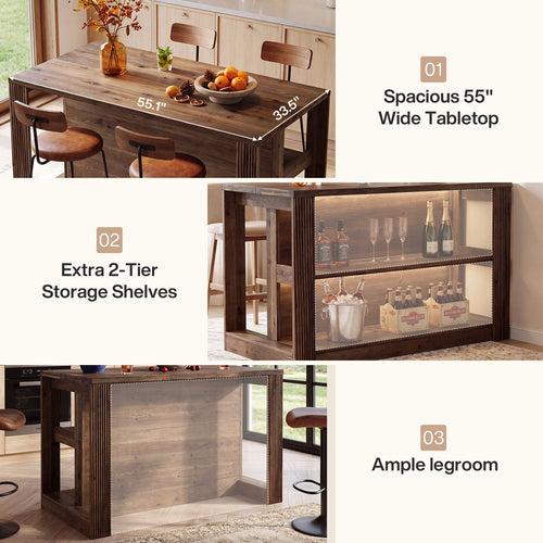 55" Solid Wood Home Bar Table