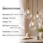3-Light Pendant Light, Modern Hanging Cluster Ceiling Light Fixture, Adjustable Height