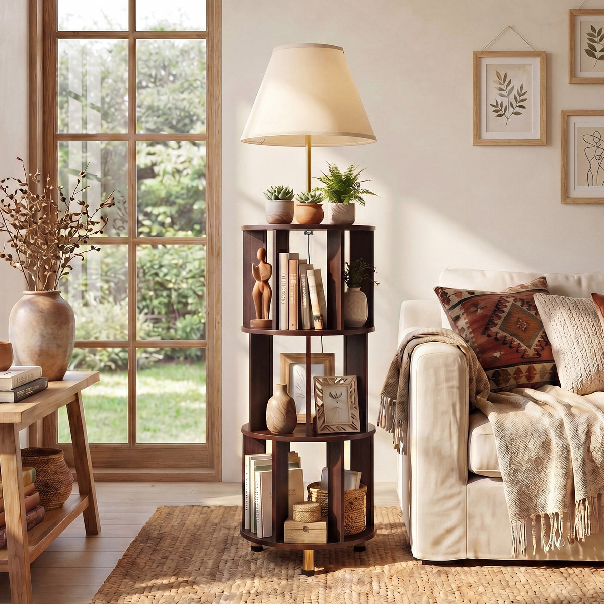 Floor Lamp with 3-Tier Open Bookshelf, 62.2" Tall Standing Lamp for Home Office