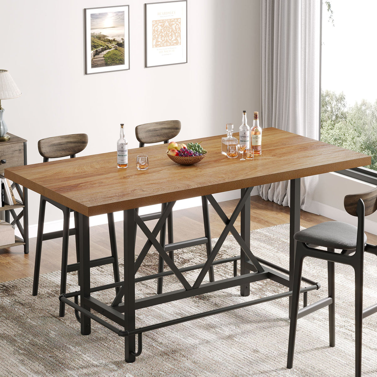 62.99" Farmhouse Counter Height Bar Table