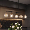 5-Light Pendant Lights, Kitchen Island Chandelier with Clear Crackle Glass Shades & Adjustable Height