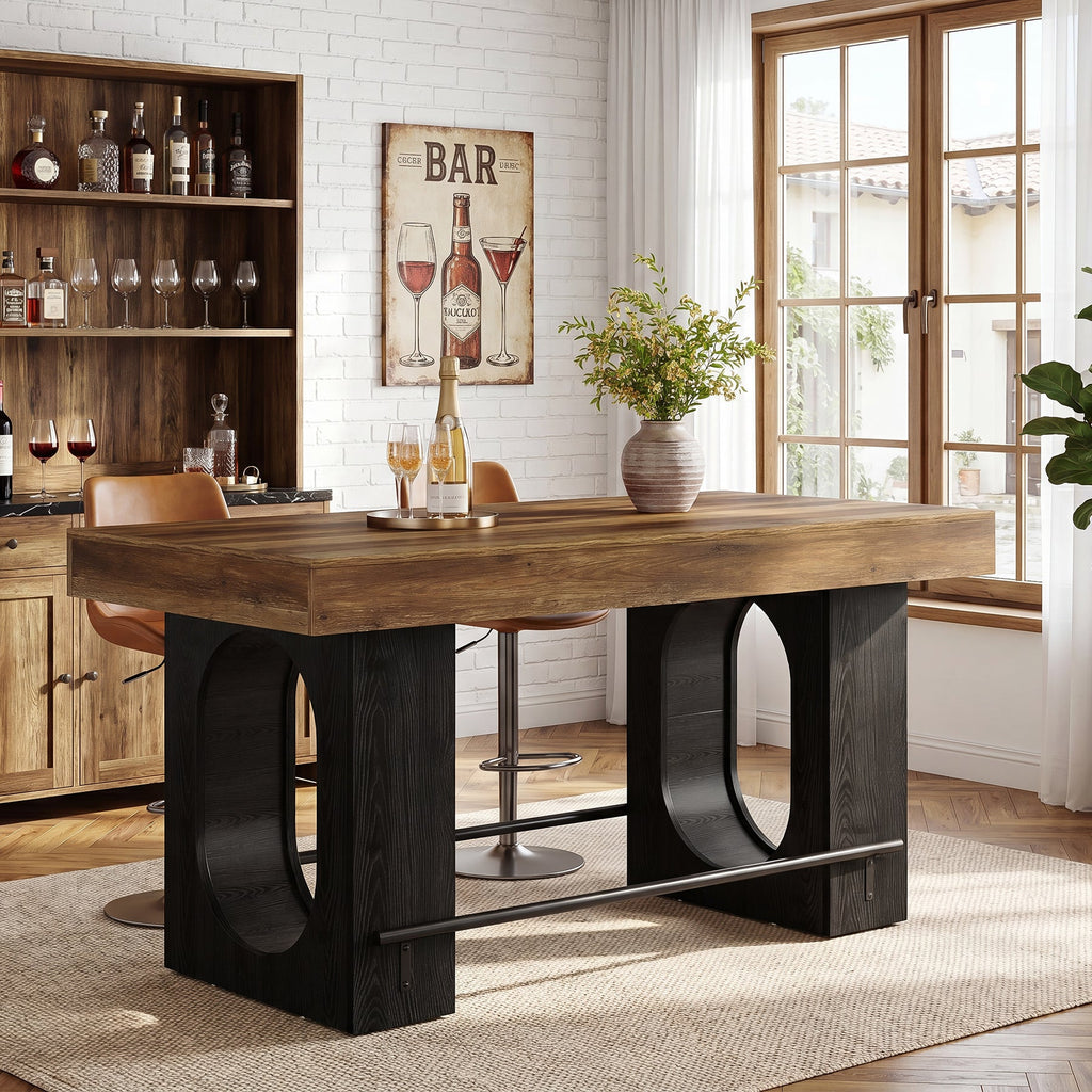 63" Industrial Bar Table with Metal Footrest