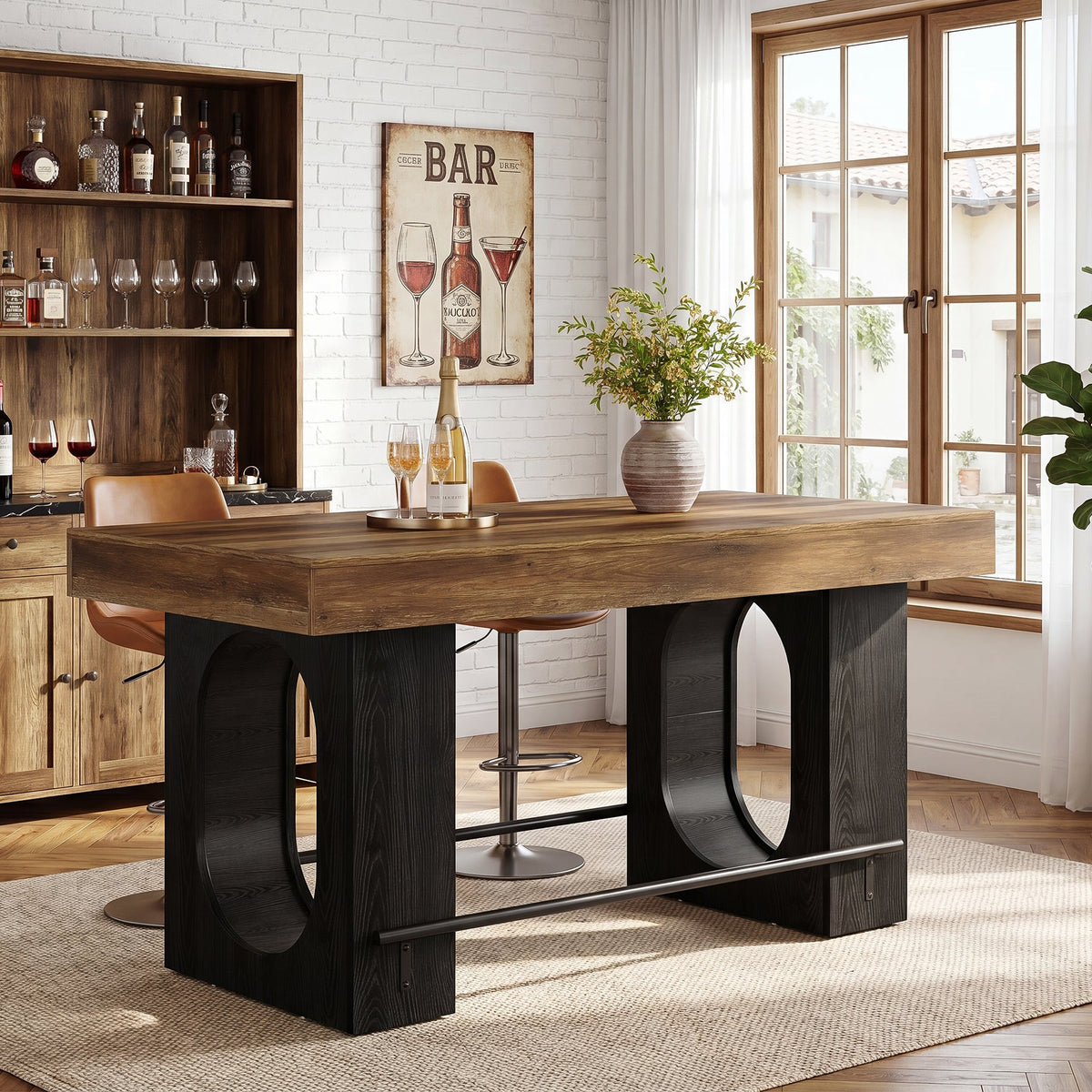 63" Industrial Bar Table with Metal Footrest