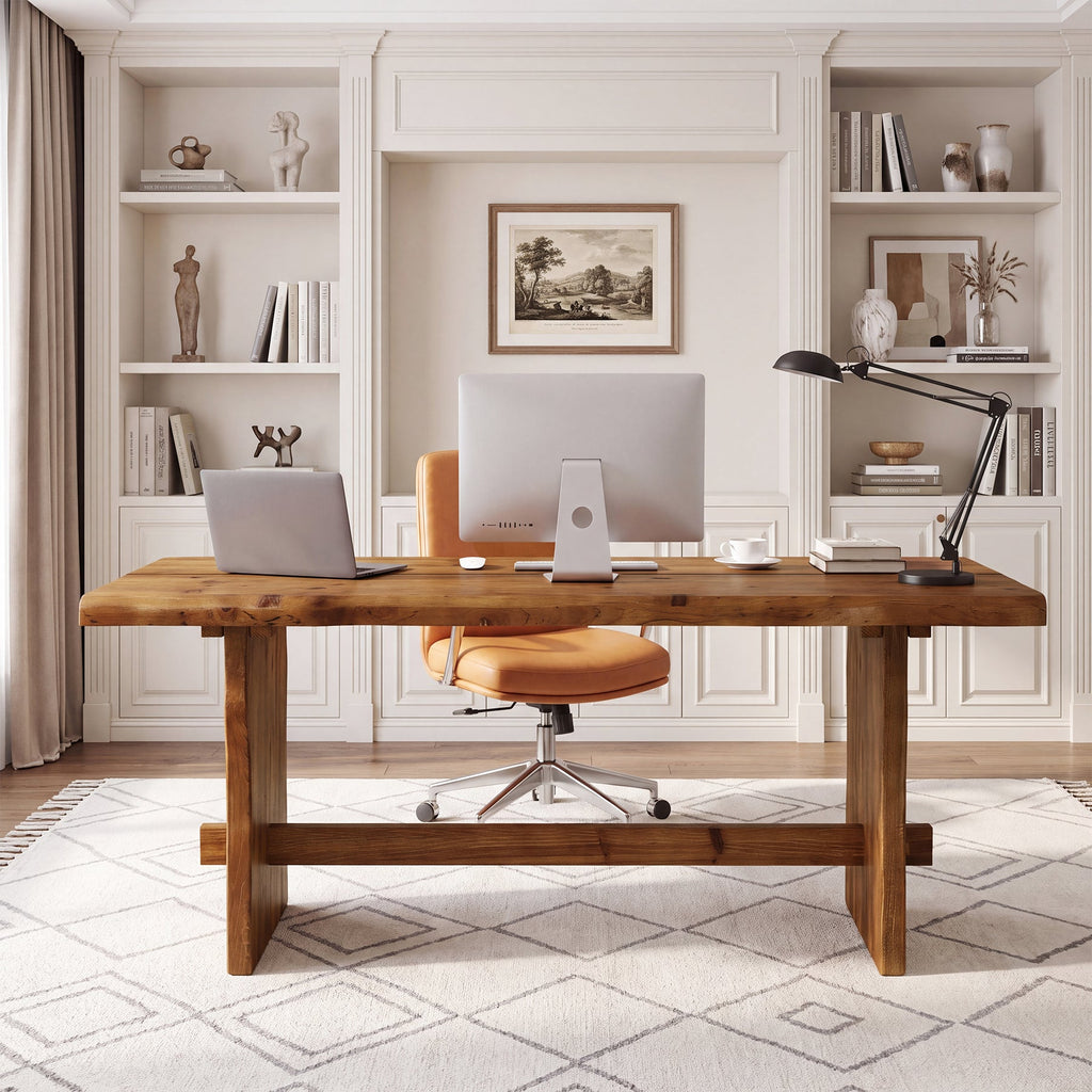 63" Live Edge Solid Wood Executive Desk