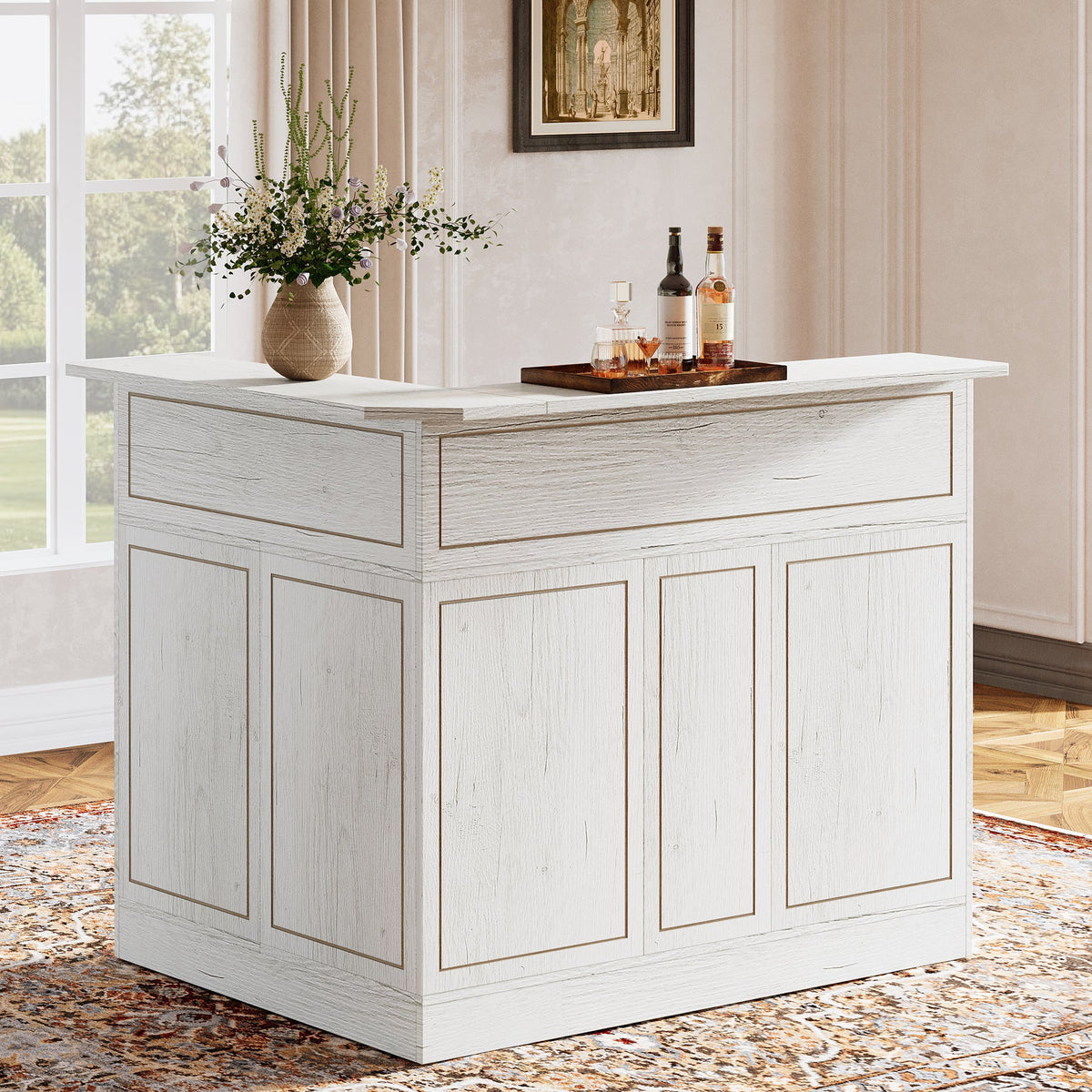 L-Shaped Home Bar Unit with 4-Tier Storage