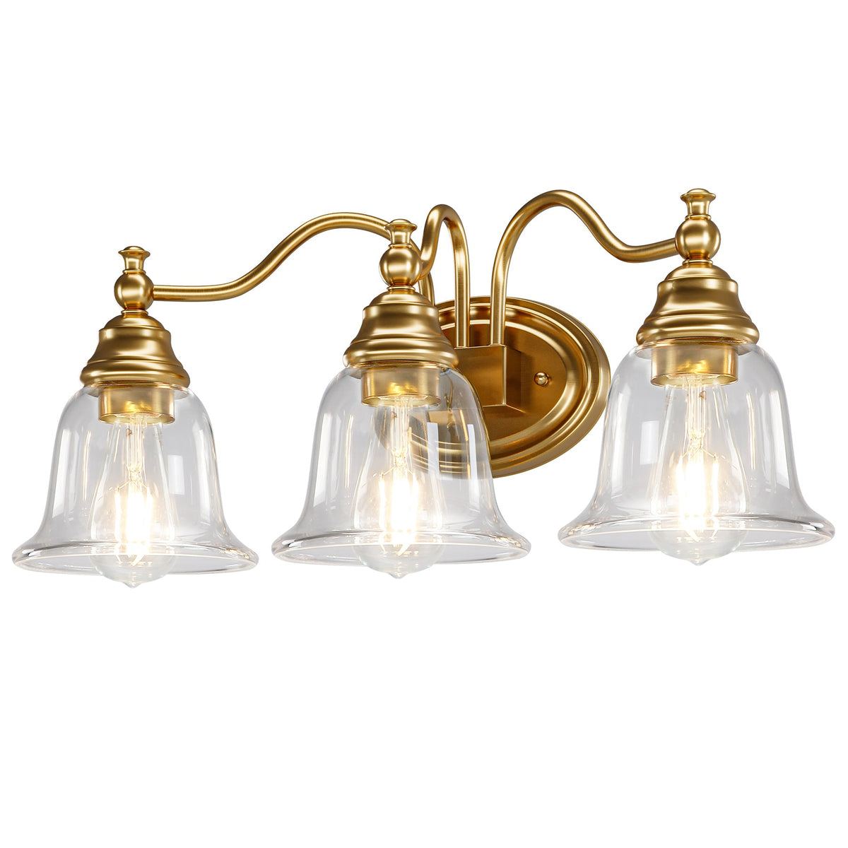 3-Light Bathroom Light Fixtures, Modern Wall Lights with Clear Glass Shade