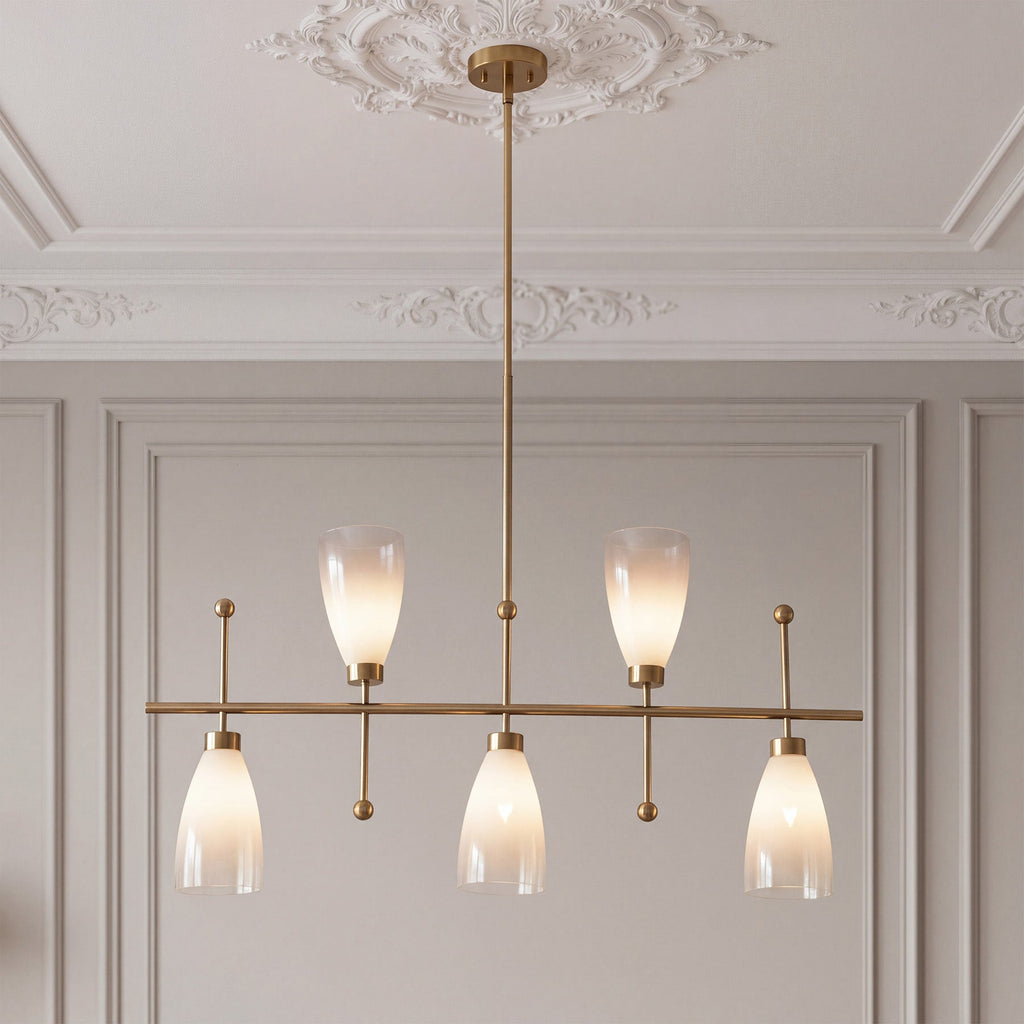 5-Light Modern Linear Chandelier, Kitchen Island Pendant Light with Gradient Frosted Glass Shades(E12 Bulbs Not Included)