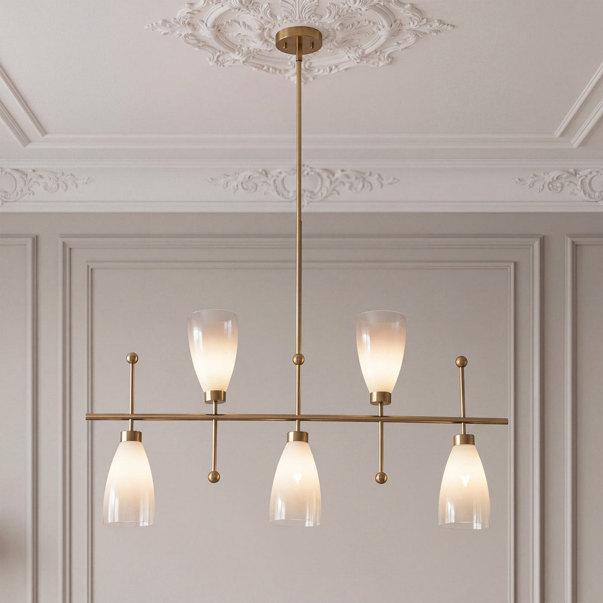 5-Light Modern Linear Chandelier, Kitchen Island Pendant Light with Gradient Frosted Glass Shades(E12 Bulbs Not Included)