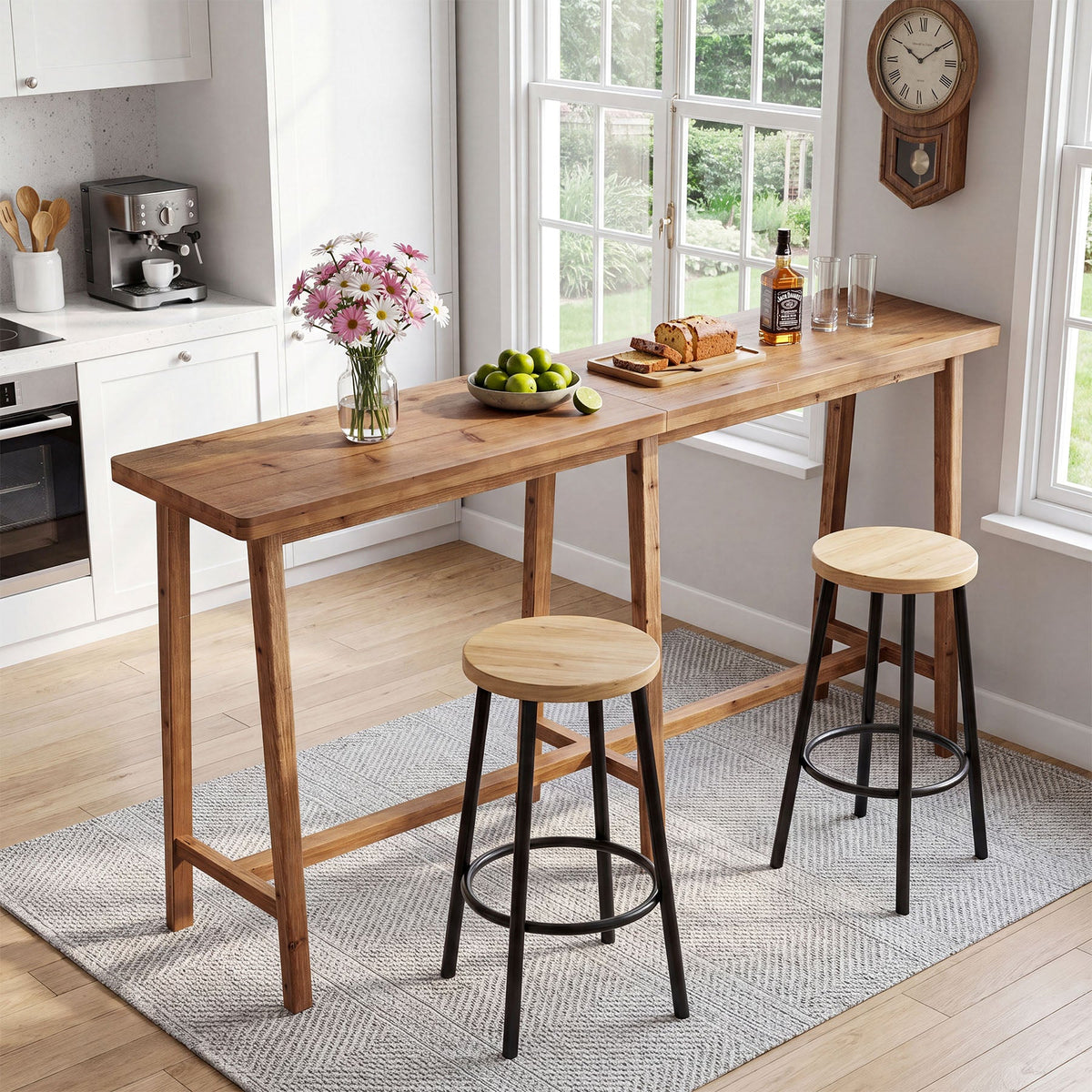 78.7" Solid Wood Rectangular Bar Table