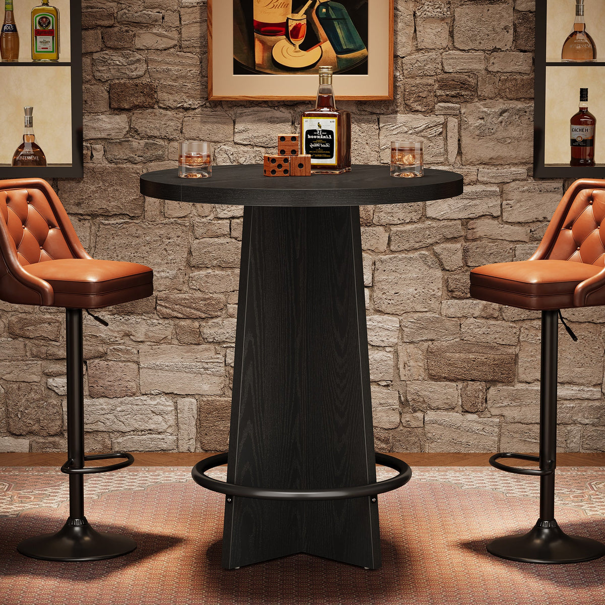 37.4" Wooden Bistro Table with Footrest
