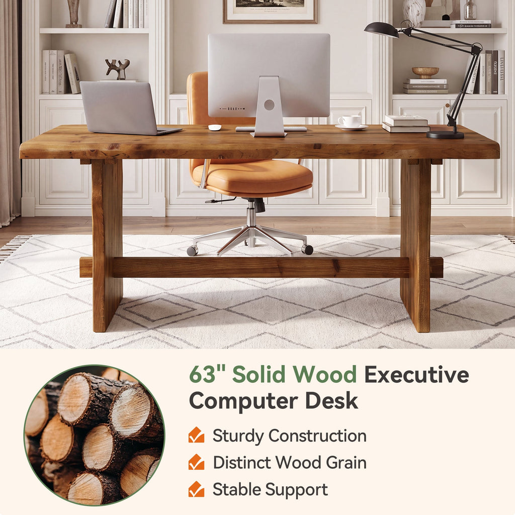 63" Live Edge Solid Wood Executive Desk
