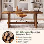 63" Live Edge Solid Wood Executive Desk