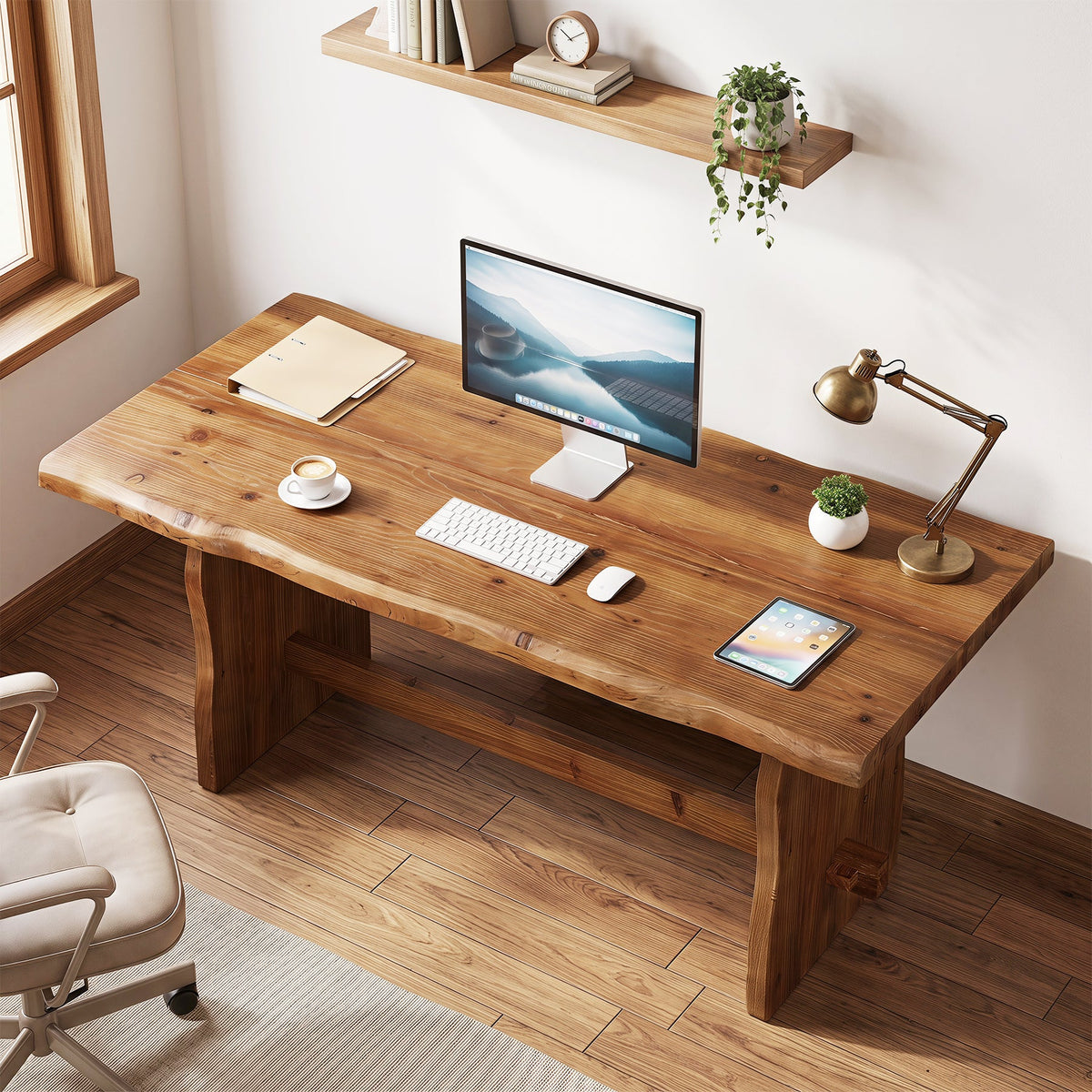 63" Live Edge Solid Wood Executive Desk
