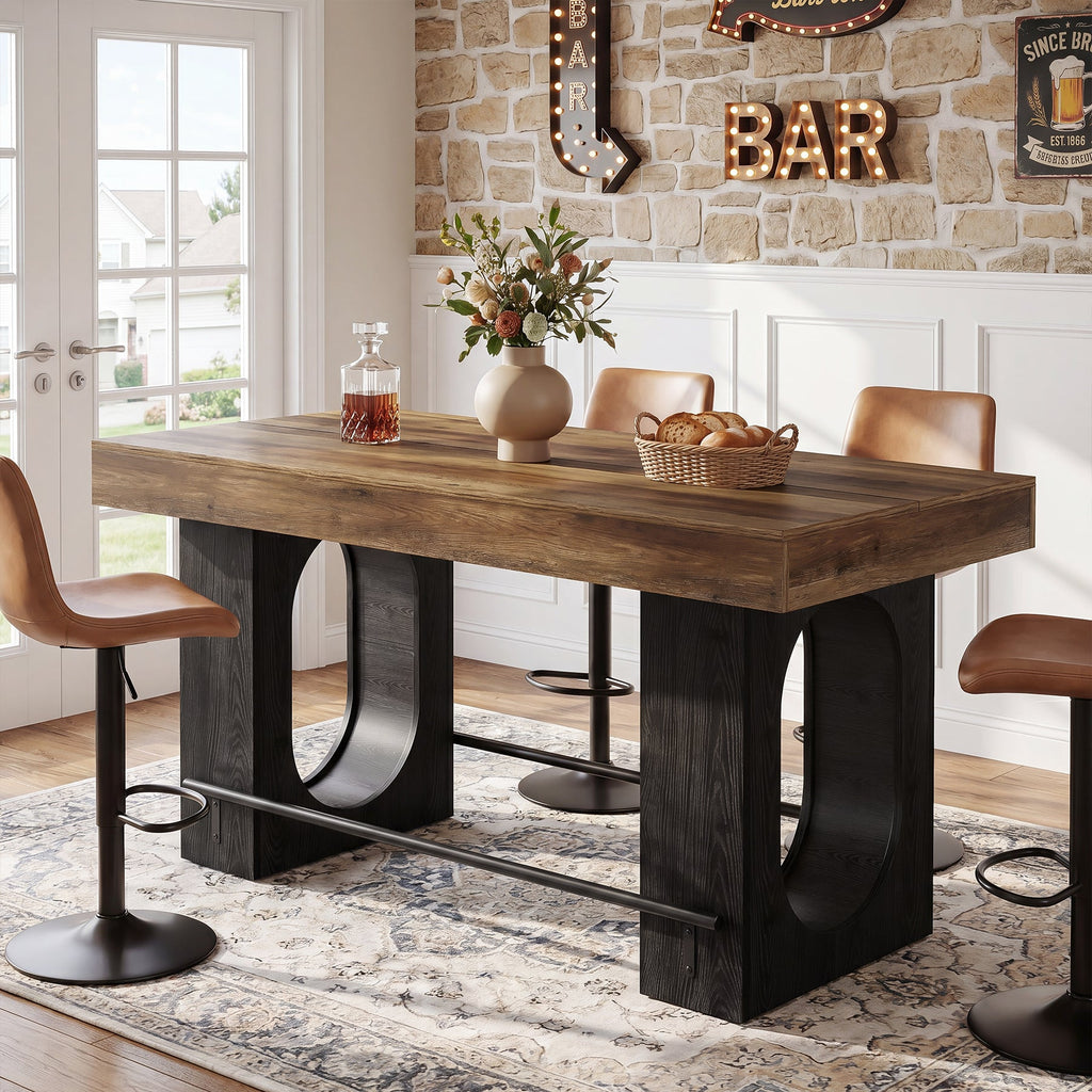 63" Industrial Bar Table with Metal Footrest