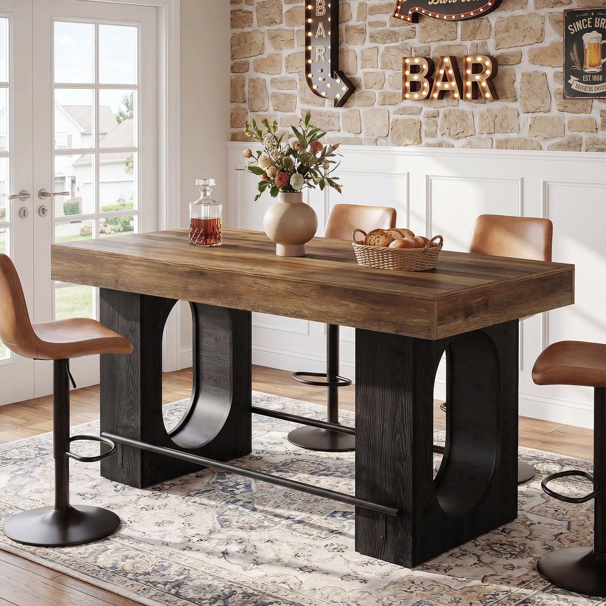 63" Industrial Bar Table with Metal Footrest