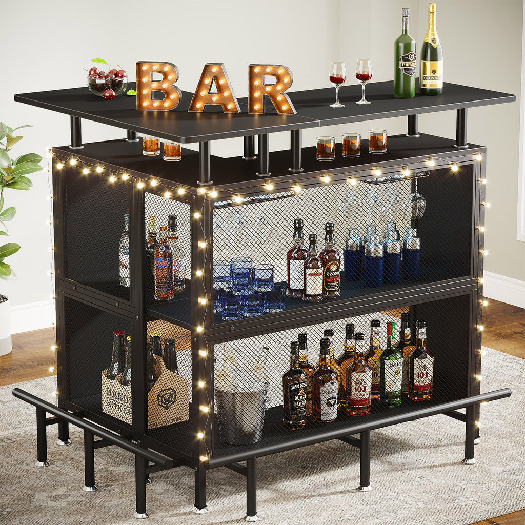 L-Shaped Home Bar Unit with Glass Holders