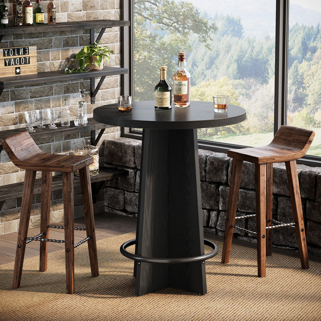 37.4" Wooden Bistro Table with Footrest