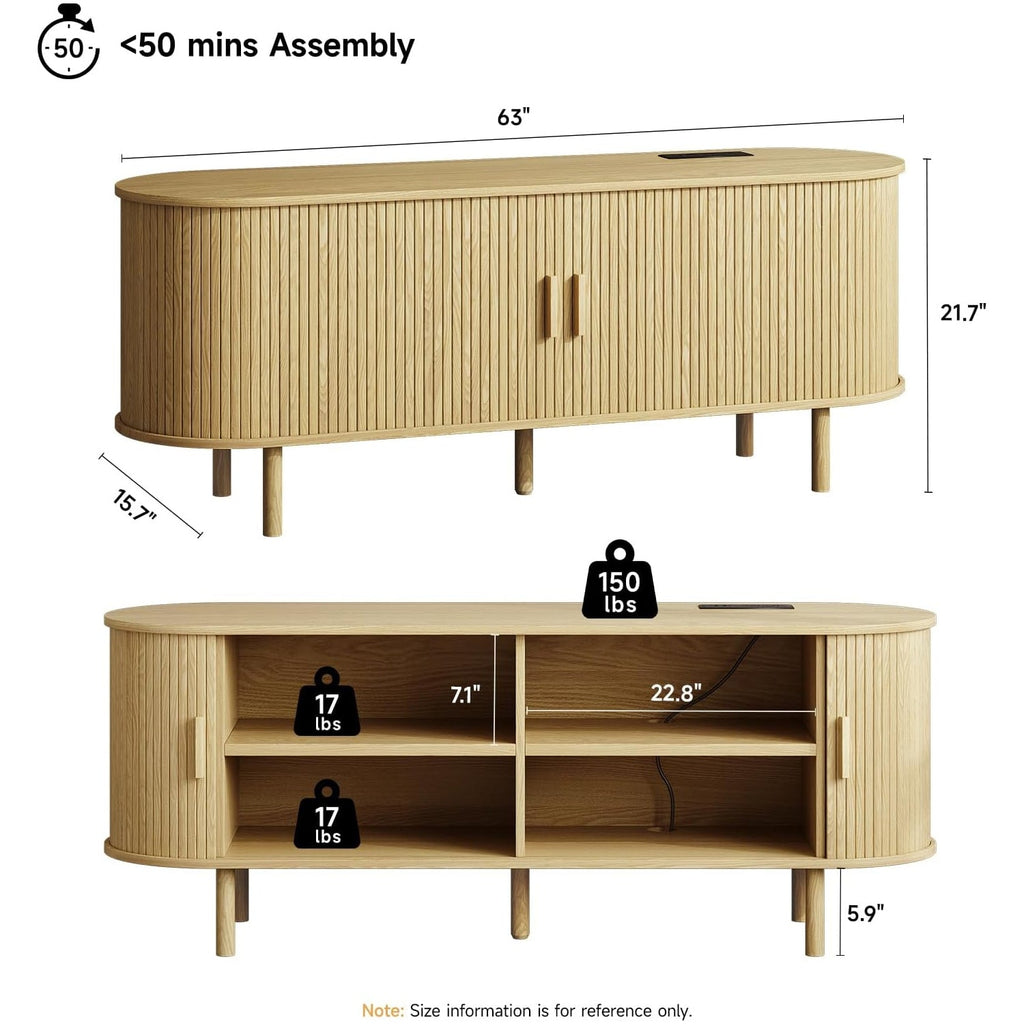 Marlow 63in Sliding Flutted Door TV Stand