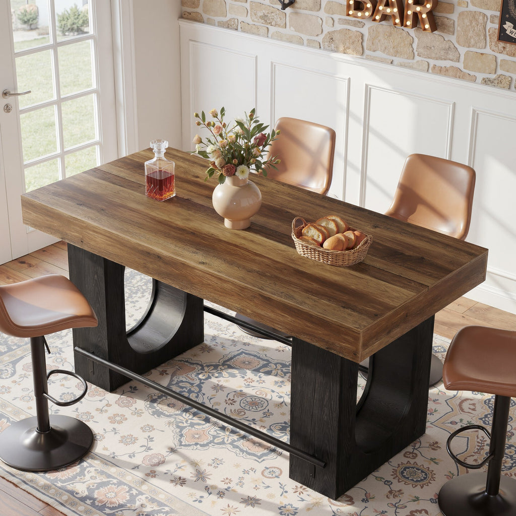 63" Industrial Bar Table with Metal Footrest