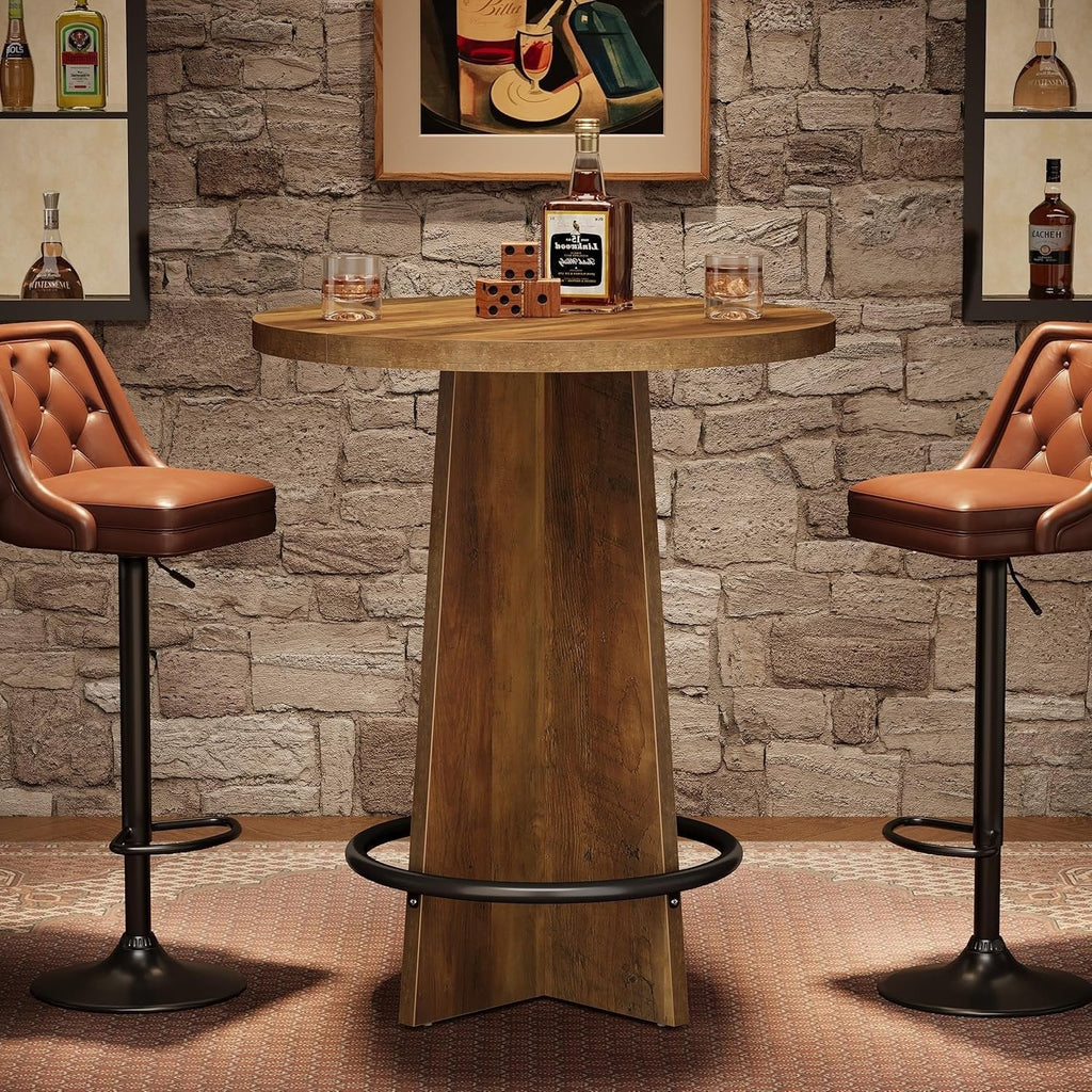 37.4" Wooden Bistro Table with Footrest