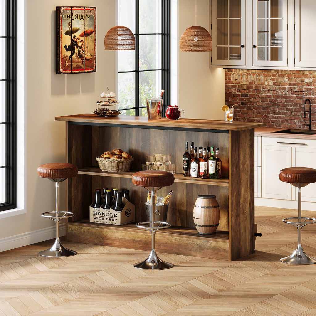 63" 2-Tier Home Bar Cabinet with Footrest