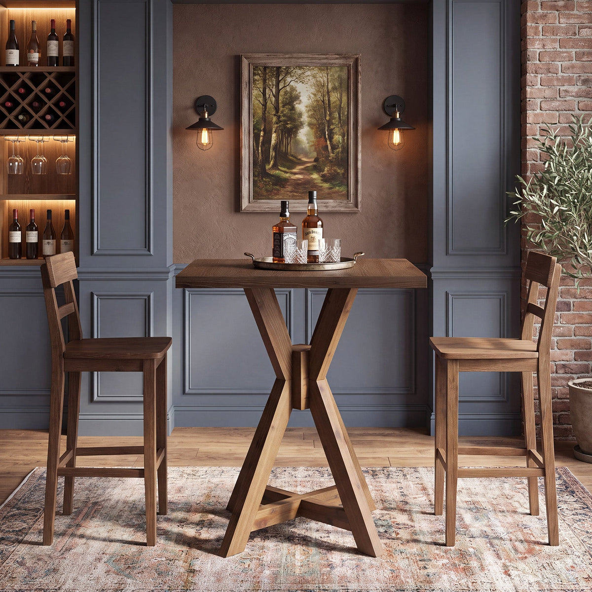 31.5" Solid Fir Wood Square Bar Table