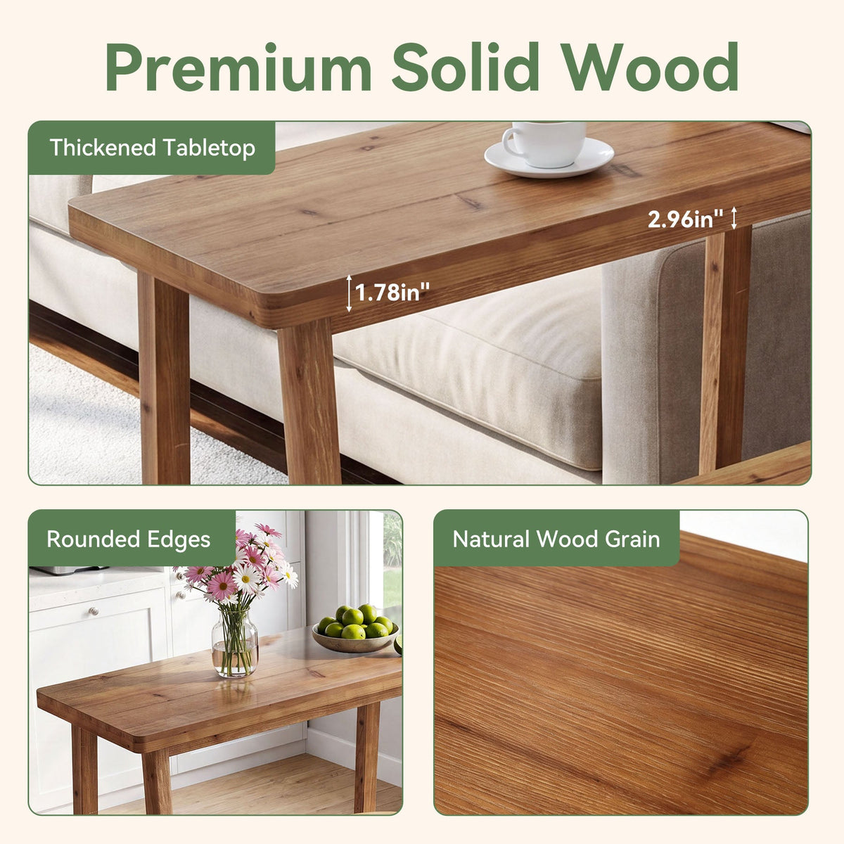 78.7" Solid Wood Rectangular Bar Table