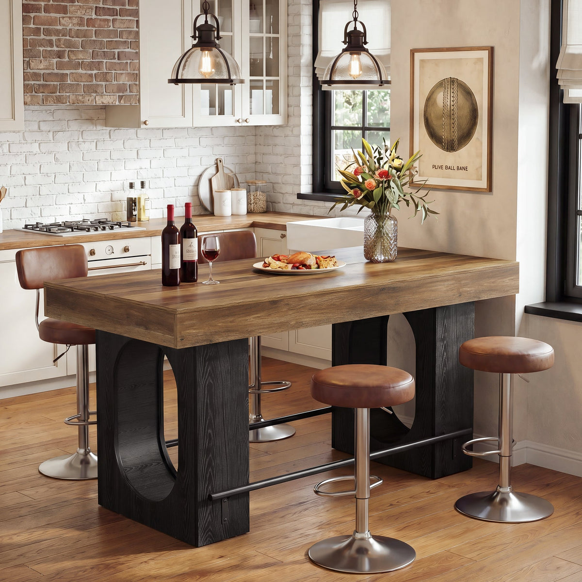 63" Industrial Bar Table with Metal Footrest