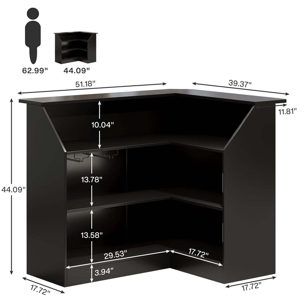 L-Shaped Home Bar Unit with 4-Tier Storage