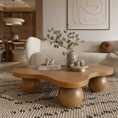 46 inch Funky Unique Modern Coffee Table, Abstract Irregular Shape, Brown