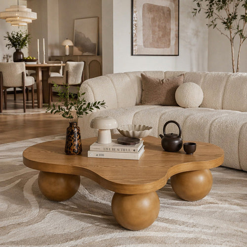 46 inch Funky Unique Modern Coffee Table, Abstract Irregular Shape, Brown