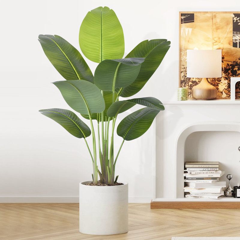 150cm Artificial Traveler's Palm in White Planter, 48 inch