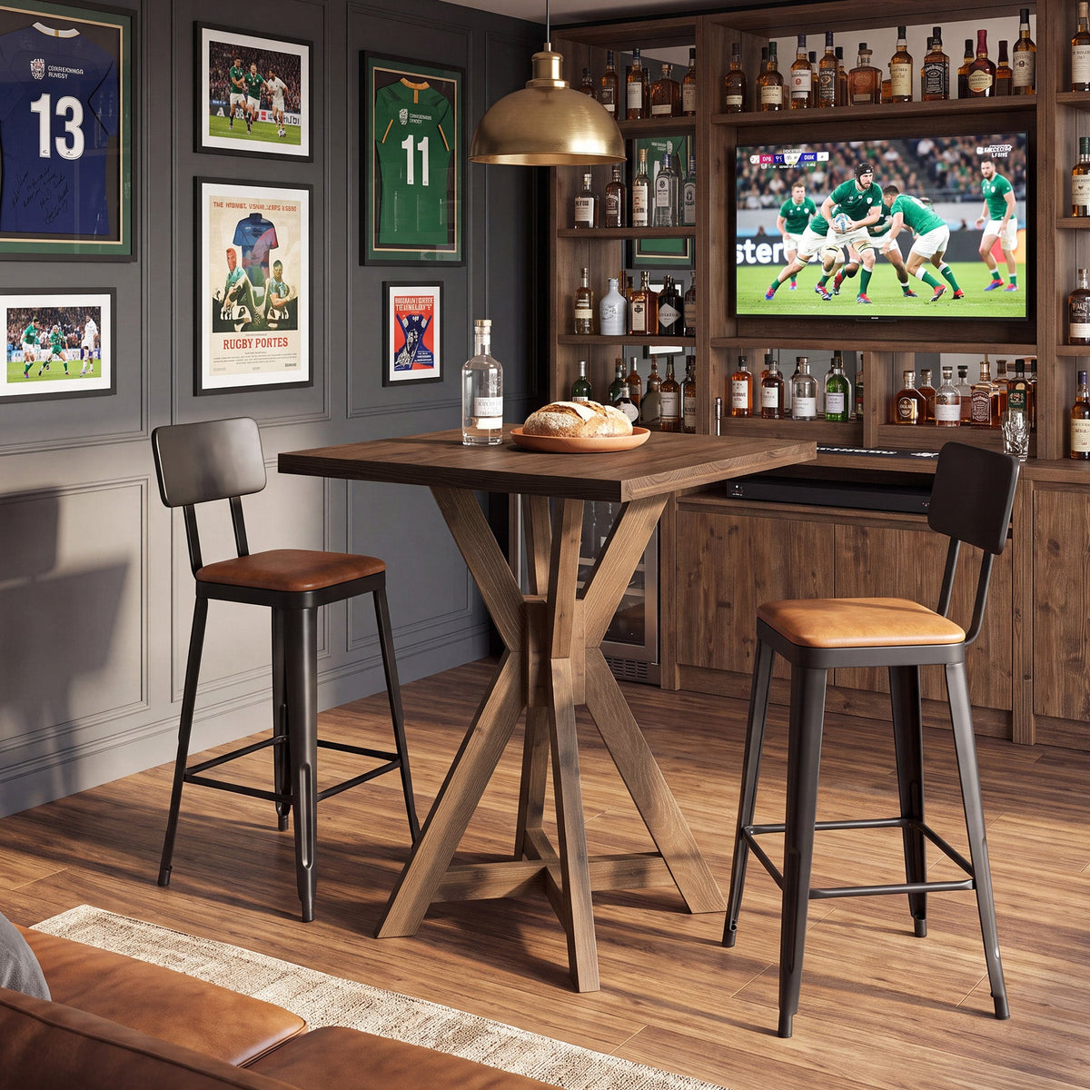 31.5" Solid Fir Wood Square Bar Table