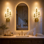 3-Light Gold Crystal Wall Sconce, Floral Vine Candle Wall Light